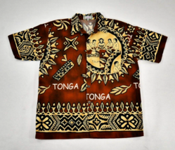 Tropicana Aimhouse Brown Barkcloth Aloha Hawaiian Shirt Tonga Mens XL Vi... - £79.32 GBP