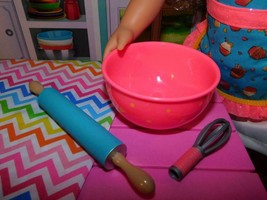 18&quot; Doll Bakery Baking lot Mixing Bowl Rolling Pin American Girl Our Generation - £7.00 GBP