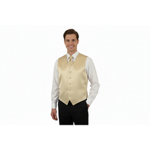 Men's Q Brand Formal Tuxedo Vest Tie and Hankie Satin #10 Beige 4X image 3