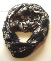 Black Gray and White Floral Sheer Infinity Scarf - £11.98 GBP