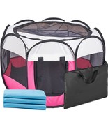 Portable Foldable Pet Puppy Playpen Free Carrying Case and Pet Pee Pads ... - $24.18