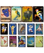 Vintage Tropical Country Travel Poster Tin Sign, Brazil Carnival Metal P... - $18.75