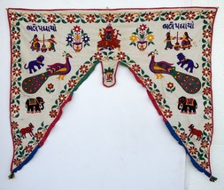 Vintage Door Valance Window Decor Wall Hanging Hand Embroidered 50 x 42 inch X14 - $48.85