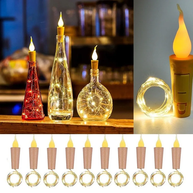LED Candle Wine Bottle Lights with Cork 90cm 10 LEDs Fairy String Lights Copper  - £124.82 GBP