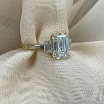 3 Stone 2.23 CT Emerald Cut Lab Grown Diamond Engagement Ring 14k Gold 2.59 TCW - £1,888.46 GBP