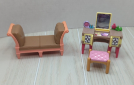 Fisher Price Loving Family Parent's bedroom mirrored vanity brown bench ... - $9.79