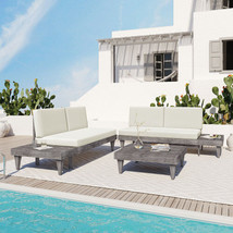 Outdoor 3-Piece Patio Furniture Set Solid Wood Sectional Sofa Set with C... - £513.65 GBP