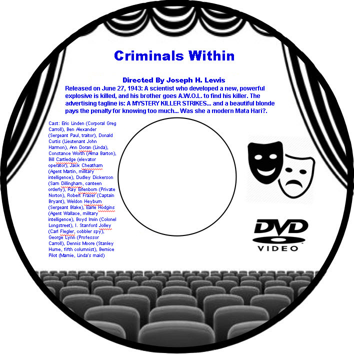 Criminals Within 1946 DVD Movie War film Eric Linden Ben Alexander Donald Curtis