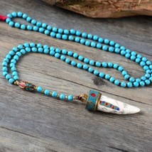 Handmade Stone Necklace, Turquoise Howlite, Gold Beads, Boho Gift, Gift for her - £70.43 GBP