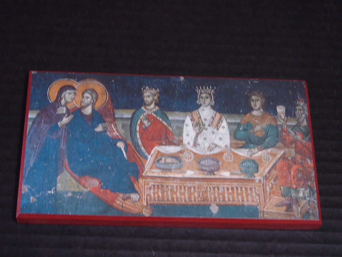 Icon of the Wedding at Cana – F113 Laminated on Wood Plaque 7 x 4 Inches - $7.99
