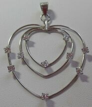925 Sterling Silver 3-Heart Pendant W/CZ Stones - $25.99