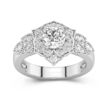 Flower Engagement Ring For Women With Round Stone in Nature Style Vintage Rings  - £94.70 GBP