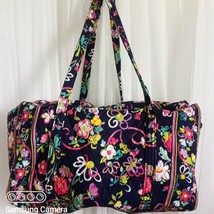 Vera Bradley Duffle Xl Travel Bag New Quilted Cotton Blue Pink Bright Floral - £114.26 GBP