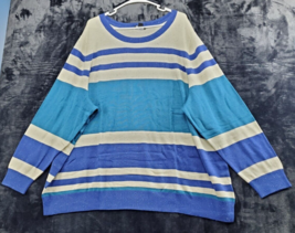 Jason Wu Sweater Womens Size 4X Multi Striped Knit Cotton Long Sleeve Round Neck - £19.87 GBP