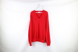 NOS Vintage 70s Streetwear Mens Size Medium Blank Knit V-Neck Sweater Red USA - £61.91 GBP