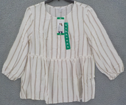 Fever Top Shirt Blouse Sz Xl TAN/IVORY Trick Open Weave Stripes 3/4 Sleeve Nwt - £6.75 GBP