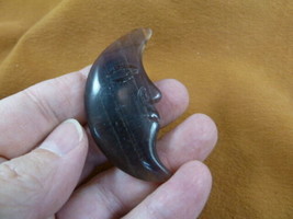 (Y-MOON-701) Green brown Crescent half Moon gemstone carving I love you moons - £12.88 GBP