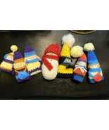 Mini Hand Knitted Crochet Christmas Tree Ornaments Finger Puppets Lot Of 7 - £23.53 GBP