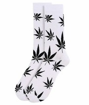 Parquet Men&#39;s Crew Novelty Socks Marijuana Leaf Shoe Size 6-12.5 White W Black - £9.16 GBP