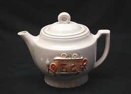 Old Vintage 1930&#39;s Porcelier Teapot Tea Pot Hearth Home Scene USA Vitreo... - £31.13 GBP