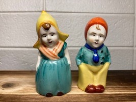 Vintage Porcelain Dutch Boy and Dutch Girl Salt &amp; Pepper Shakers Stopper... - $8.15