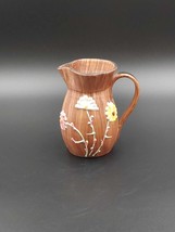 Italian Hand Painted Pottery Pitcher Vase Raised Flowers Yellow Pink Whi... - $14.80