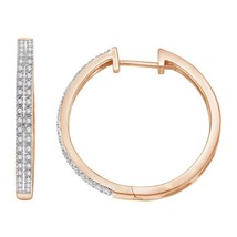 0.25CT Real Diamond Double Row Hoop Huggie Earrings 14K Rose Gold Plated Silver - £167.69 GBP