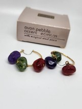 Vintage 1992 Avon Pebble Accent Hoop w/ Green Purple Red Nugget Pierced Earrings - £7.68 GBP