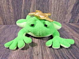 2012 Animal Adventure Green Frog Prince Gold Crown Stuffed Plush Bean Ba... - £11.82 GBP