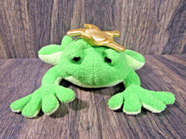 2012 Animal Adventure Green Frog Prince Gold Crown Stuffed Plush Bean Ba... - £11.81 GBP