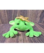 2012 Animal Adventure Green Frog Prince Gold Crown Stuffed Plush Bean Ba... - $14.84