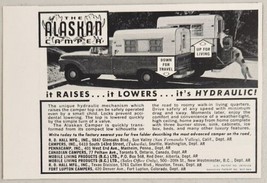 1965 Print Ad The Alaskan Camper Raises &amp; Lowers, It&#39;s Hydraulic Most Ad... - $10.21