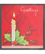 VINTAGE 1940s WWII ERA Christmas Greeting Holiday Card CANDLE &amp; HOLLY Ar... - £11.63 GBP