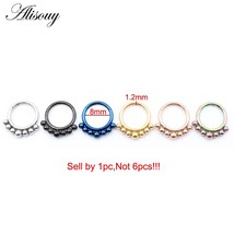 Alisouy 1pc Stainless Steel 16G Cone Ball Hinged Clicker Nose Septum Ring Segmen - £10.38 GBP
