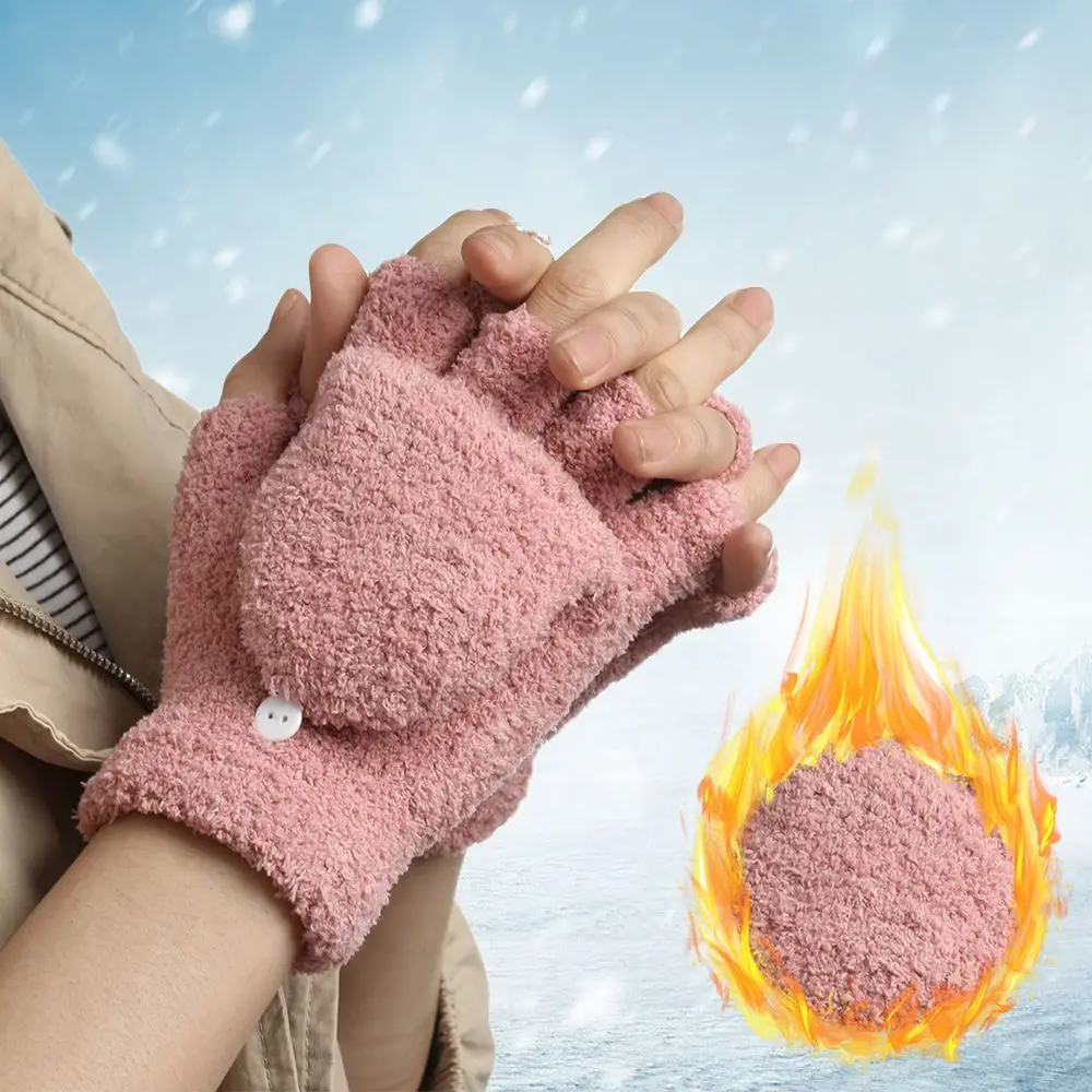 Children Student Warm Winter Dual-use Convertible Flip Top Knitting Mittens Half - £10.30 GBP+