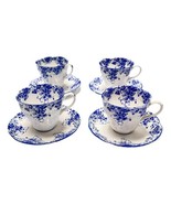 Royal Albert Dainty Blue Tea Cups Lot 4 Cups Saucers Fluted Scalloped - $130.18