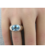 Blue Topaz Ring Sterling Silver Oval Shaped Size 7.75 - 8 Wide Band 8.3 ... - $686.06 MXN