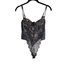 Vintage Victoria&#39;s Secret Black Floral Lace Teddy Bodysuit Thong Underwire 34B - £18.51 GBP
