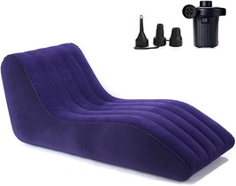 unhg Inflatable Deck Chair with Household air Pump, Lounger Sofa for, Blue - £52.26 GBP