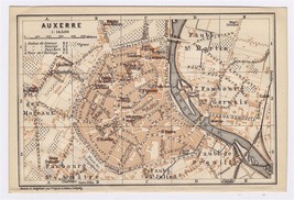 1905 Antique City Map Of Auxerre / Yonne / Burgundy / France - £15.02 GBP