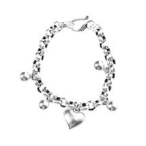 QMCOCO Silver Color Round Bead LOVE Heart-Shape Pendant Charm Bracelet Handmade  - £9.86 GBP
