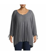 Terra &amp; Sky Plus Size Ribbed Babydoll Henley Top Size 1X - £3.72 GBP