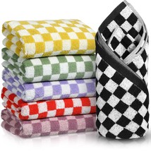 6 Pack Checkered Towels For Bathroom Hand Towels Cotton Face Towels Absorbent So - £34.14 GBP