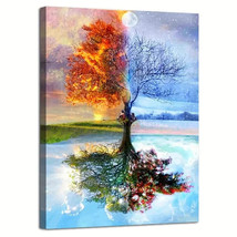 Four Season Tree of Life Artistic Canvas Print Framed 12&quot; x 16&quot; Wall Art - £10.98 GBP