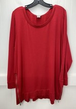 Chicos Zenergy Soft Sweatshirt Tunic Top Sz 3 (XL) Red Long Sleeve Side ... - $21.99