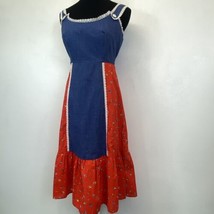 Vintage Sundress Prairie Dress size XS S Red Blue Lace Kings Row California DS15 - £28.02 GBP