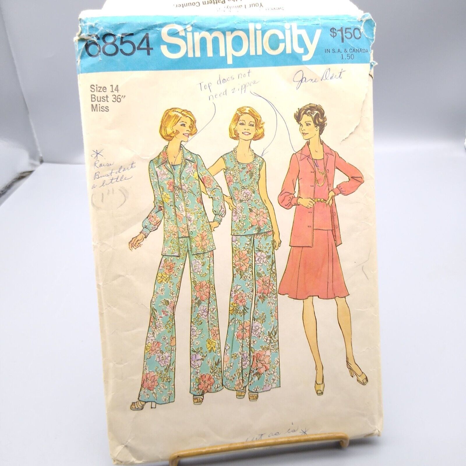 Primary image for Vintage Sewing PATTERN Simplicity 6854, Misses and Womens 1974 Blouse Top Skirt