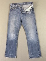 American Eagle Jeans 32x31 Blue Button Fly Distressed Relaxed Straight T... - $16.70