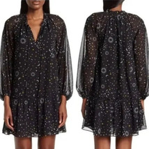 $495 DEREK LAM 10 CROSBY Juno Celestial dress 4 moon+stars black chiffon mini S - £59.22 GBP