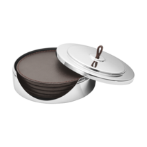 Manhattan by Georg Jensen Stainless Steel and Leather Coaster Set - New - £73.61 GBP